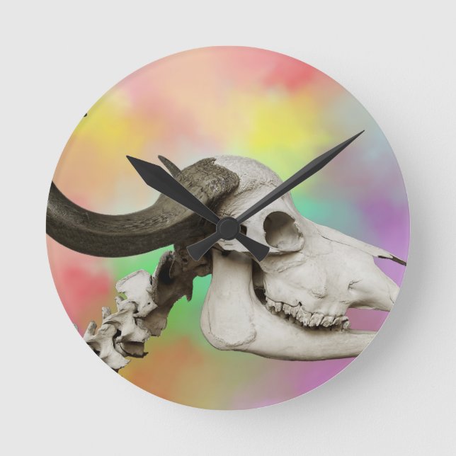 Buffalo Skull auf einem Aquarellbild Runde Wanduhr (Vorderseite)