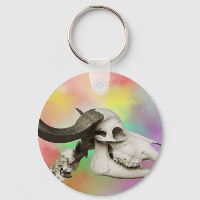 Buffalo Skull auf einem Aquarellbild Schlüsselanhänger (Vorderseite)