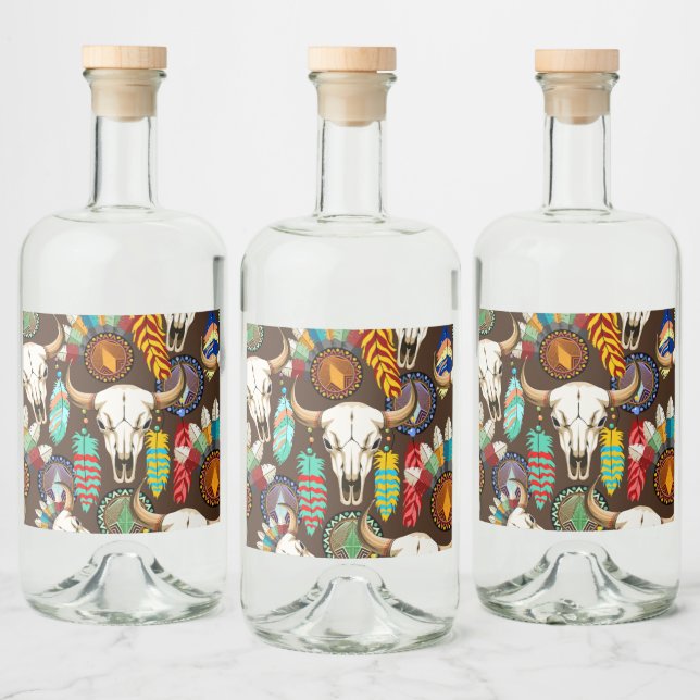 Buffalo Skull Native American Emblem Alkoholflaschenetikett (Flaschen)