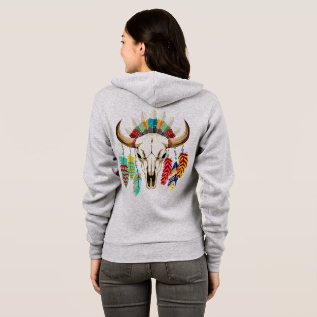 Buffalo Skull Native American Emblem Hoodie (Schwarz voll)