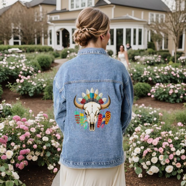 Buffalo Skull Native American Emblem Jeansjacke (Hochzeit Rückseite)