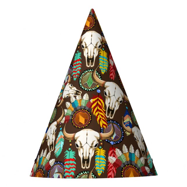 Buffalo Skull Native American Emblem Partyhütchen (Vorderseite)