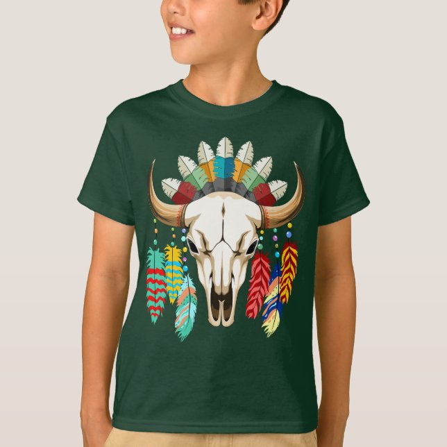 Buffalo Skull Native American Emblem T-Shirt (Vorderseite)