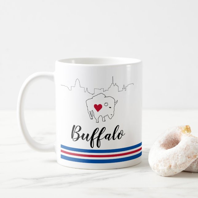 Buffalo Skyline Bills Illustration Kaffee Tasse (Mit Donut)