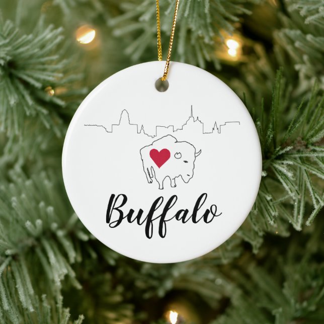 Buffalo Skyline Illustration Art Keramik Ornament (Baum)