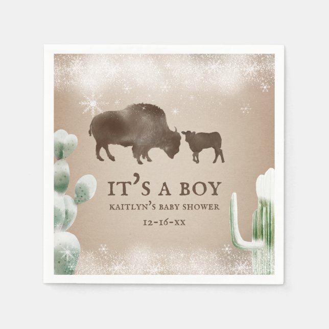 Buffalo Snow Desert Cactus Boy Baby Showdusche Nap Serviette (Vorderseite)