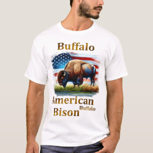 Buffalo Stehend auf Grasfeld mit amerikanischer Fl T-Shirt