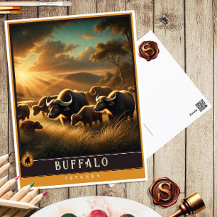 Buffalo Süße Familie Vintage-Tierpostkarte Postkarte