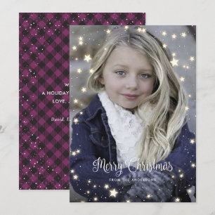 Buffalo violet Plaid Stars Photo Cartes de Noël
