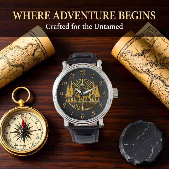 Buffalo Walking am Fluss bei Sunset Armbanduhr (Von Creator hochgeladen)