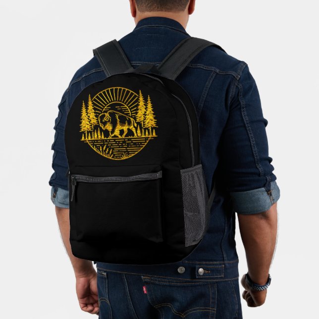Buffalo Walking am Fluss bei Sunset Bedruckter Rucksack (Insitu (Modell))