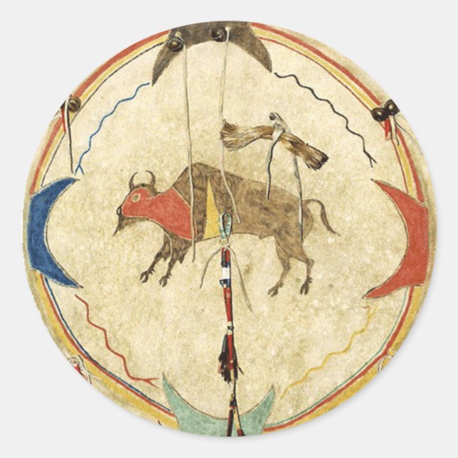 Buffalo Warrior Schild Runder Aufkleber (Vorderseite)