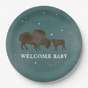Buffalo Watercolor Stars Babyshower Pappteller