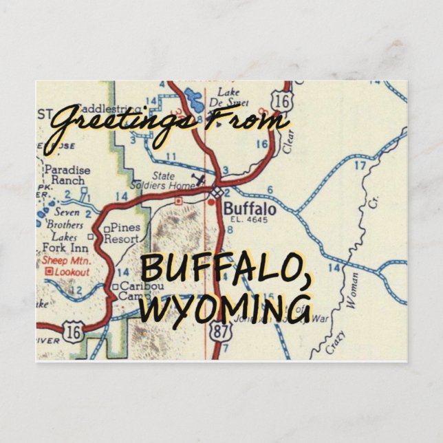 Buffalo Wyoming Vintag Map Postkarte (Vorderseite)