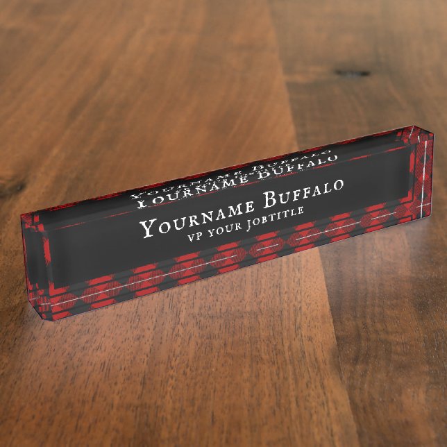 Buffaloo Kariertes rotes Tartan Kariertes Muster Namensplakette (Seite)