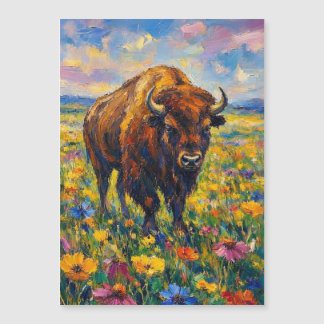 Büffel auf Wildblumenfeld Abstrakte Kunstmalerei Magnetkarte