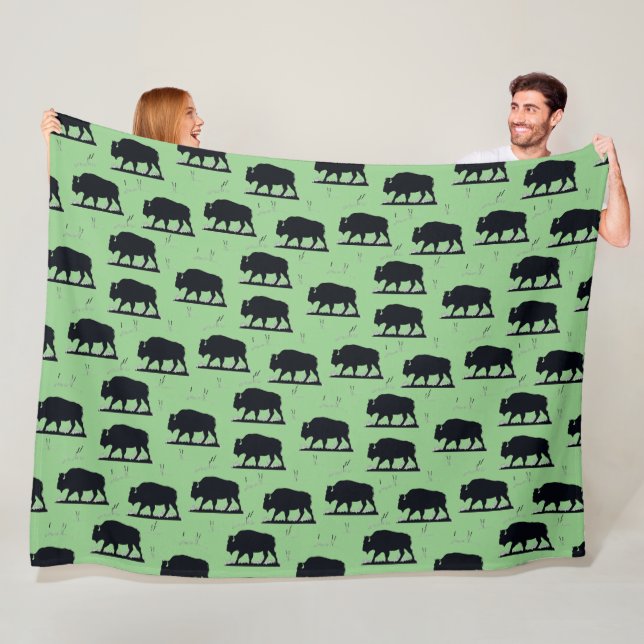 Büffel Bison Silhouette Grasland Muster Fleecedecke (Beispiel)