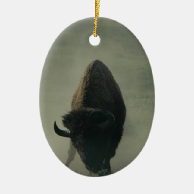 Büffel "essen meinen Staub " Keramik Ornament (Vorne)