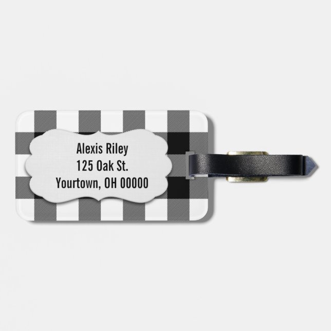 Büffel in Schwarz/Weiß kariert Gepäckanhänger (Rückseite horizontal)