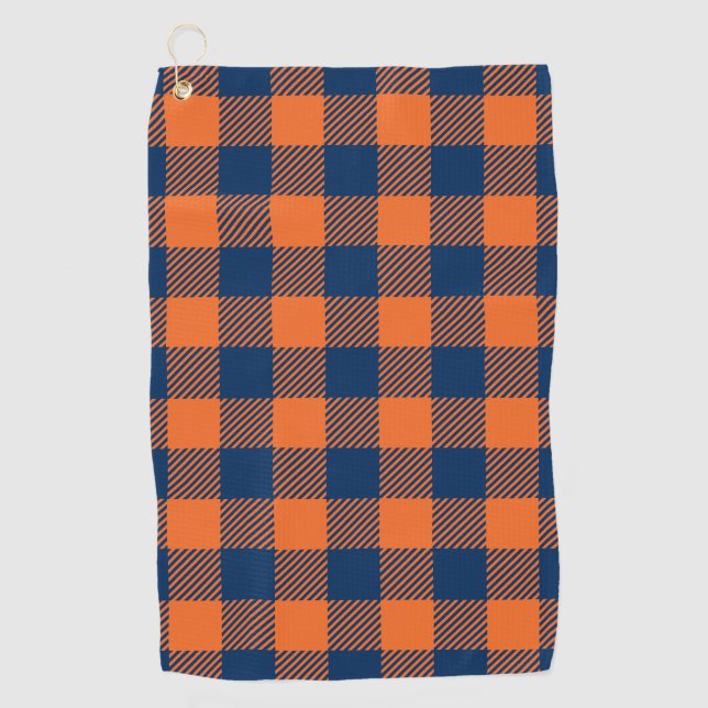 Büffel kariert - Marine-Blau u. Orange Golfhandtuch (Vorderseite)