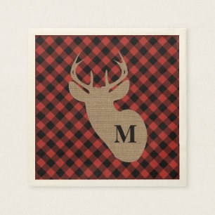 Büffel kariert und Leinwand-Monogramm-Rotwild Serviette
