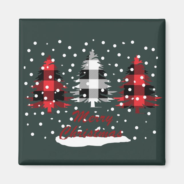 Büffel karierte Bäume Dekoration Banner Magnet (Vorne)