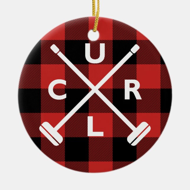 Büffel-karierte kräuselnweihnachtsverzierung keramik ornament (Vorne)