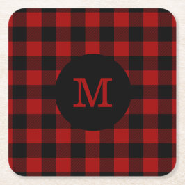 Büffel-kariertes Monogramm Rechteckiger Pappuntersetzer