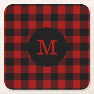 Büffel-kariertes Monogramm Rechteckiger Pappuntersetzer