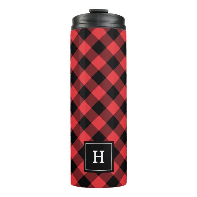Büffel-kariertes Monogramm Thermosbecher (Vorderseite)