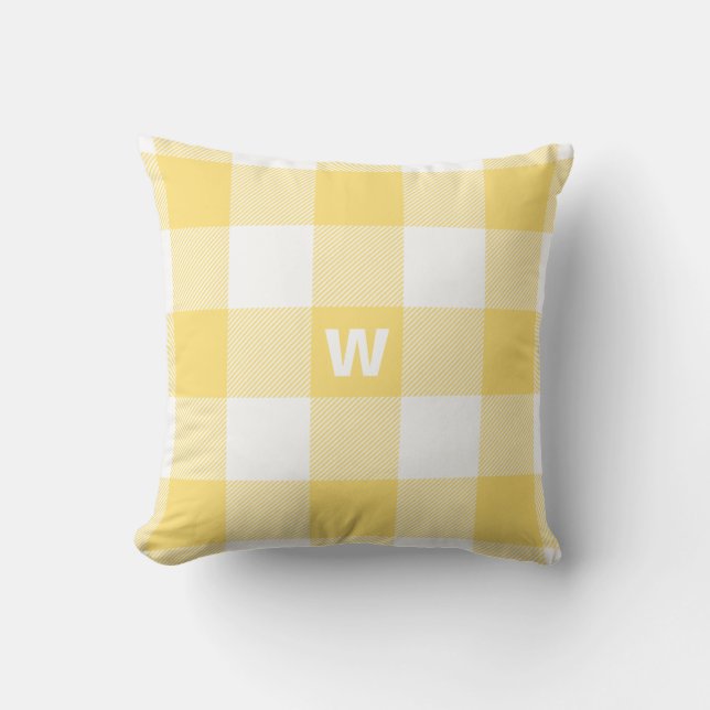 Büffel-Karo-gelbes Pastellmonogramm Kissen (Vorderseite)