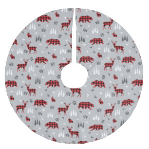 Büffel-Karo-Waldtiere-Muster Polyester Weihnachtsbaumdecke
