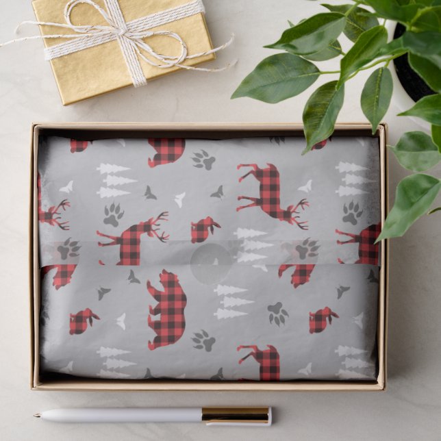 Büffel-Karo-Waldtiere-Muster Seidenpapier (Geschenk)