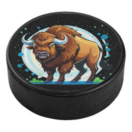 Büffel mit großen Hörnern Eishockey Puck