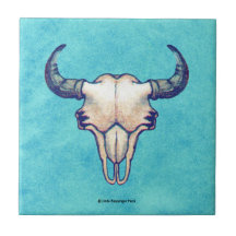 Büffel-Schädel-Türkis-Imitat-Pergament