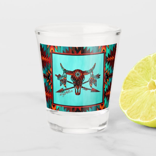 Büffel-Schädel und Pfeile-Messerglas Schnapsglas (Vorderseite)