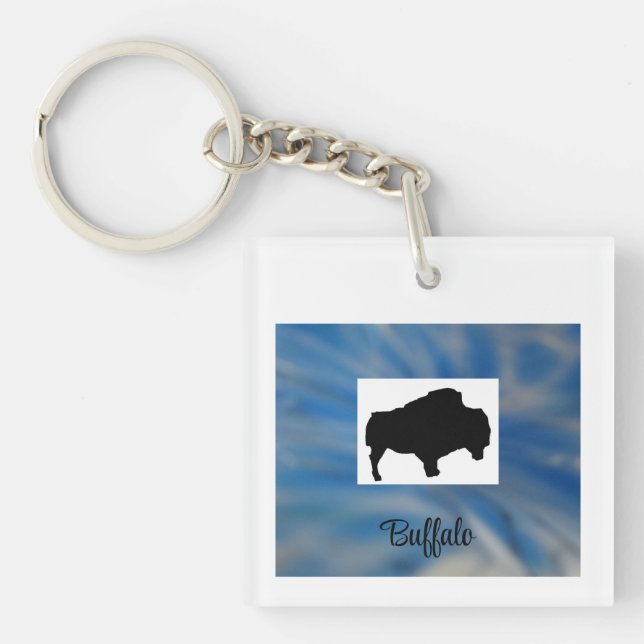 Büffel Schwarz auf Blau Schlüsselanhänger (Vorderseite)