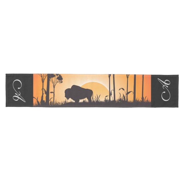 Büffel-Silhouette Mittelgroßer Tischläufer (Horizontal)