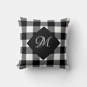 Büffel weiß und schwarz kariert mit Monogramm Kissen