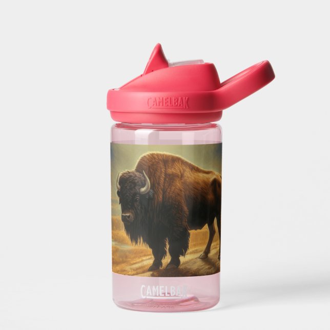 Büffel Wisent Sonnenuntergang Silhouette  Trinkflasche (Links)