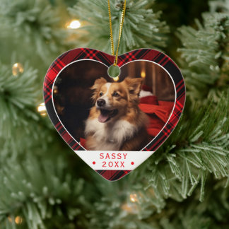 Büffelkariert Hundeliebhaber-Foto-Herz-Ornament Keramik Ornament