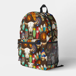 Büffelschädel-Emblem der amerikanischen Ureinwohne Bedruckter Rucksack