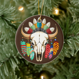 Büffelschädel-Emblem der amerikanischen Ureinwohne Keramik Ornament