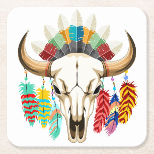 Büffelschädel-Emblem der amerikanischen Ureinwohne Rechteckiger Pappuntersetzer