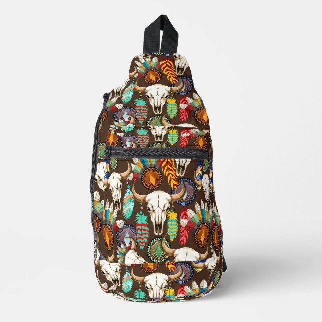 Büffelschädel-Emblem der Native Americans Crossbody Bag (Vorderseite)