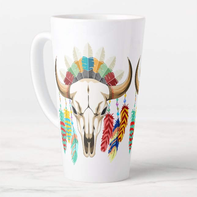 Büffelschädel-Emblem der Native Americans Milchtasse (Linke Ecke)