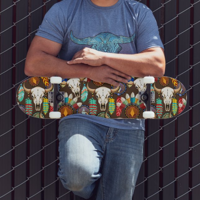 Büffelschädel-Emblem der Native Americans Skateboard (Außenbereich 3)