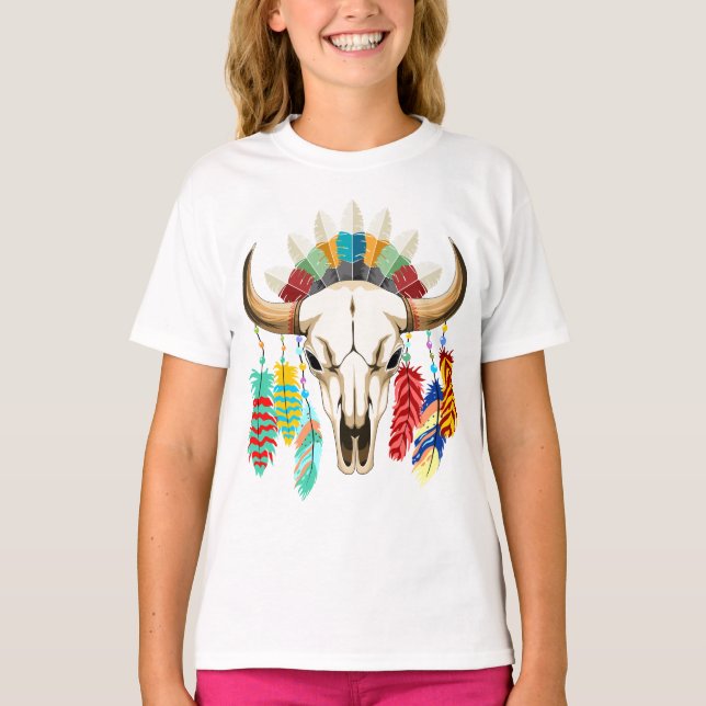 Büffelschädel-Emblem der Native Americans T-Shirt (Vorderseite)