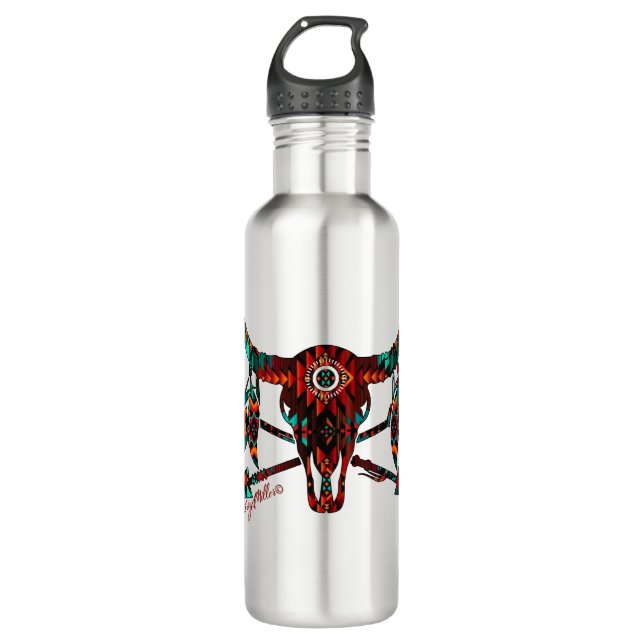 Büffelschädel und -pfeile aus rostfreiem Stahl Edelstahlflasche (Vorderseite)