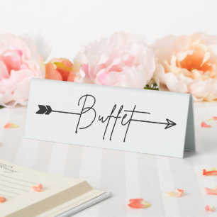 Buffet-Hochzeitspfeil verlassen Tafelzeitszeichen Tischaufsteller